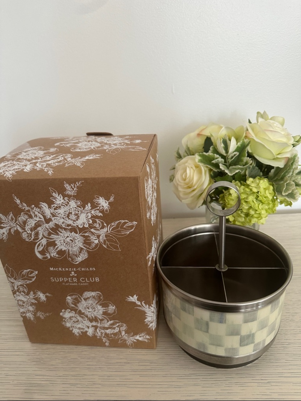 MacKenzie-Childs Sterling  Check Flatware Caddy
